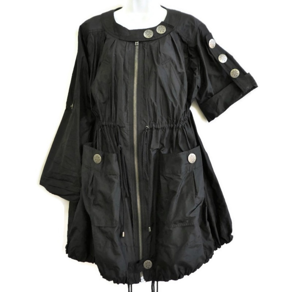 SiLK Thomas Wylde Black Jacket Coat Designer Etched Silver Hardware Snap Zip 6